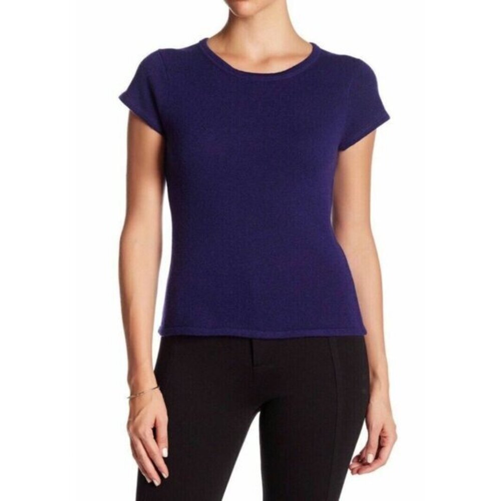 Premise Cashmere Short Sleeve Tee Crew Neck Purple Sweater SZ S $118 New